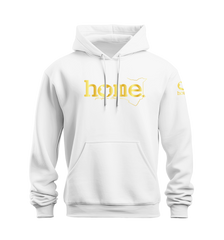 home_254 NUVETRA™ WHITE HOODIE WITH A GOLD CLASSIC WORDS PRINT 