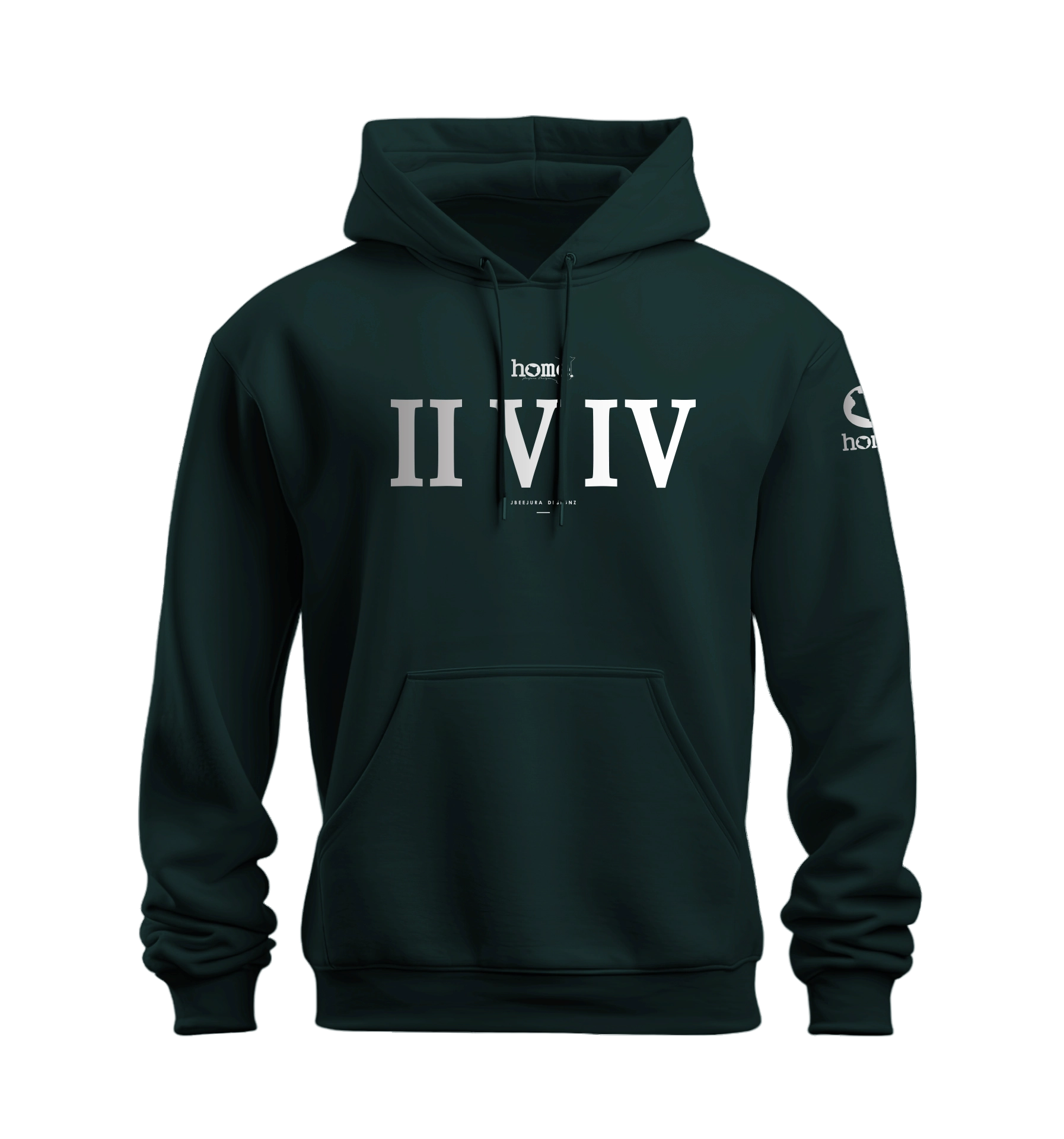 home_254 NUVETRA™ HUNTER GREEN HOODIE WITH A SILVER ROMAN NUMERALS PRINT