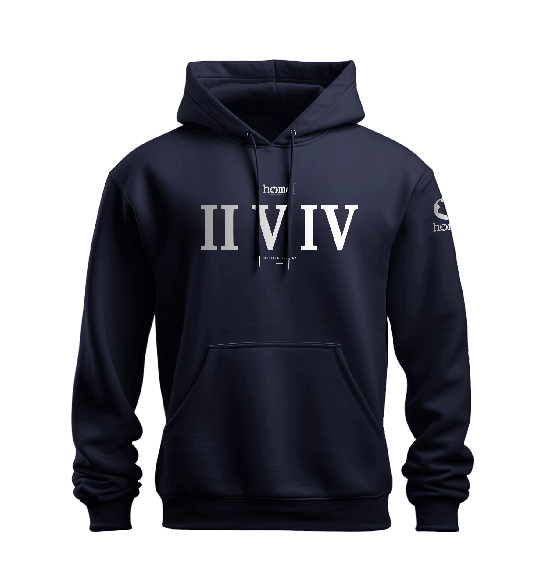 home_254 NUVETRA™ NAVY BLUE HOODIE WITH A SILVER ROMAN NUMERALS PRINT