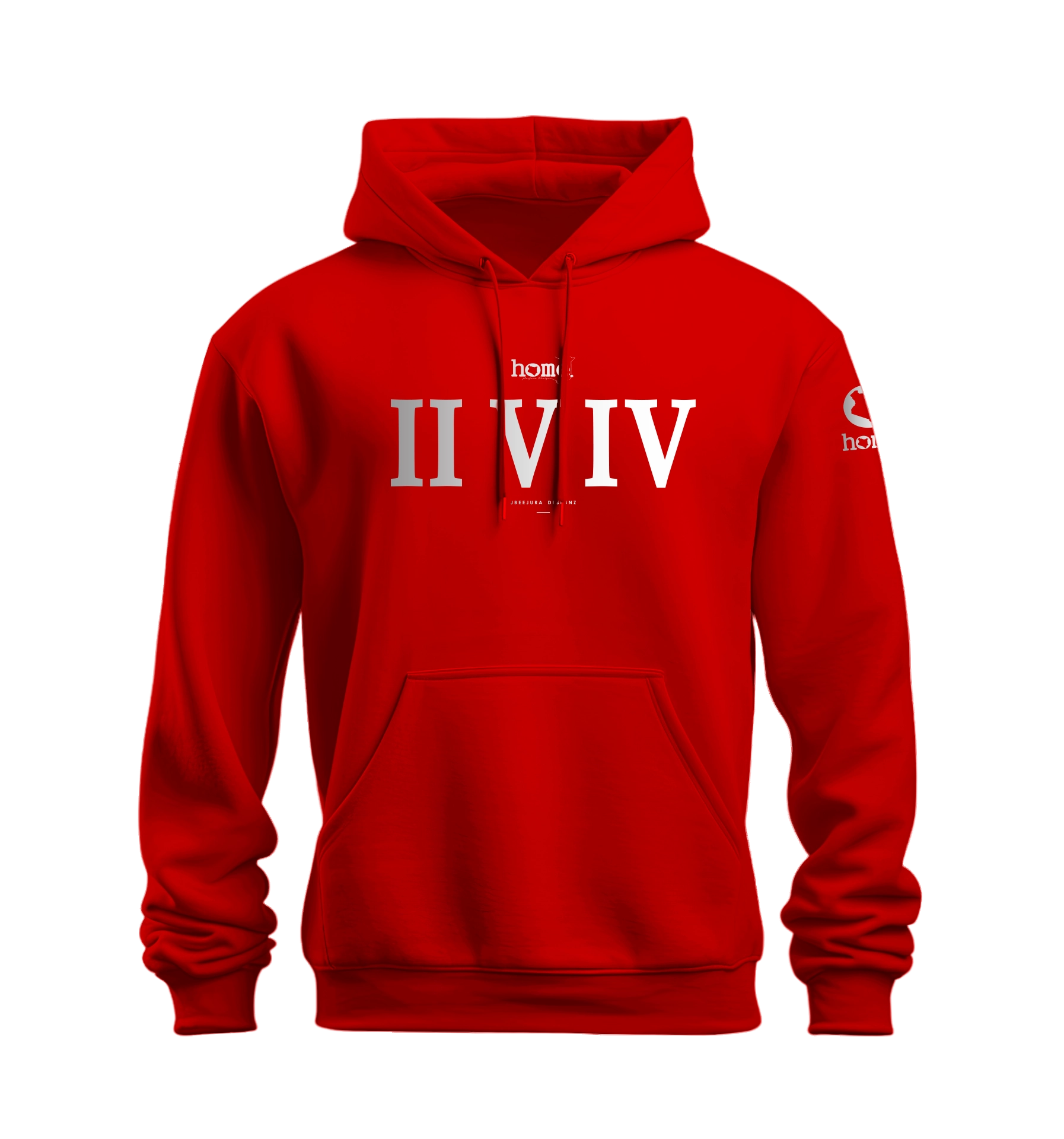home_254 NUVETRA™ RED HOODIE WITH A SILVER ROMAN NUMERALS PRINT