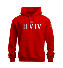 home_254 NUVETRA™ RED HOODIE WITH A SILVER ROMAN NUMERALS PRINT