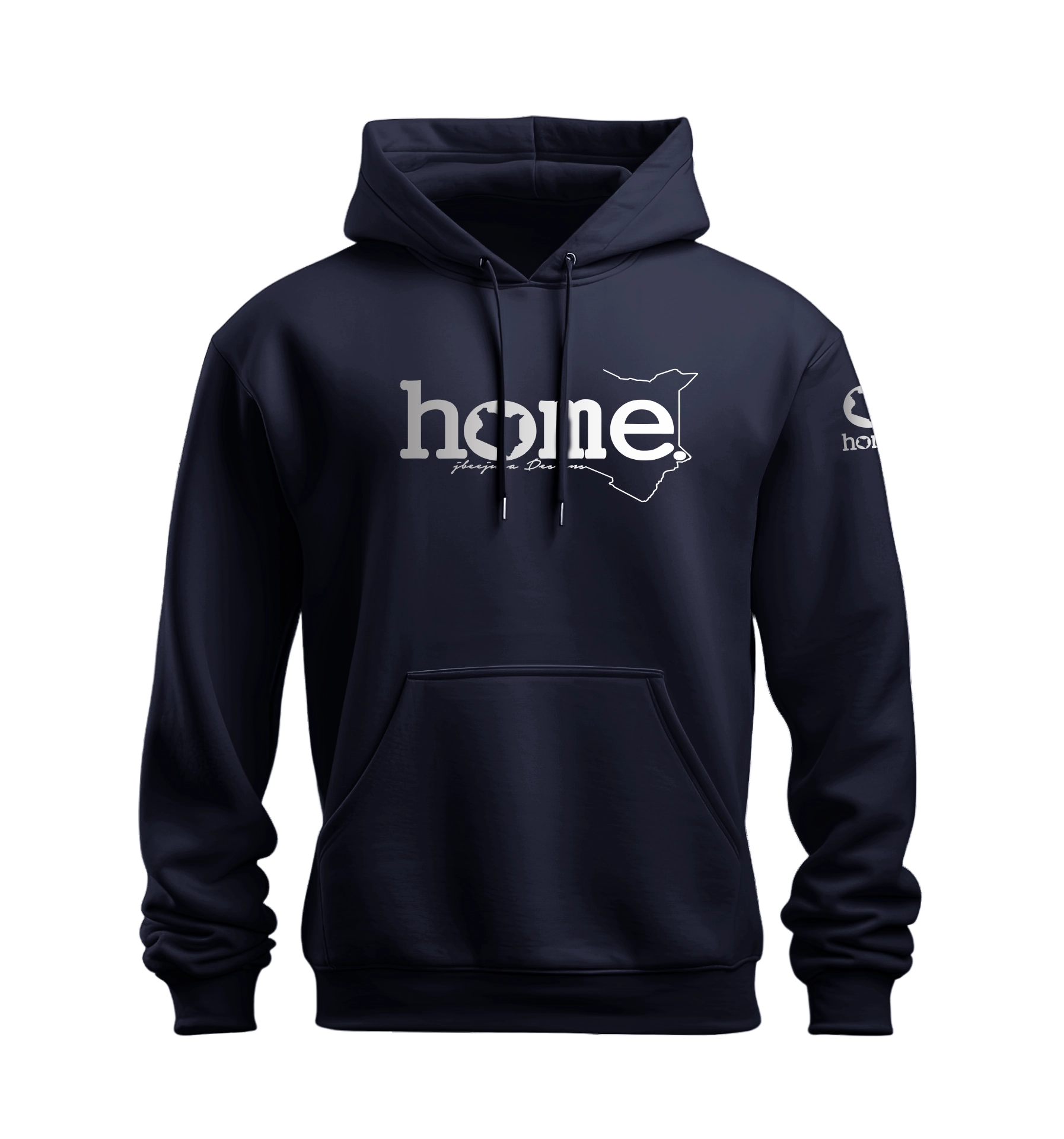 home_254 NUVETRA™ NAVY BLUE HOODIE WITH A SILVER CLASSIC WORDS PRINT