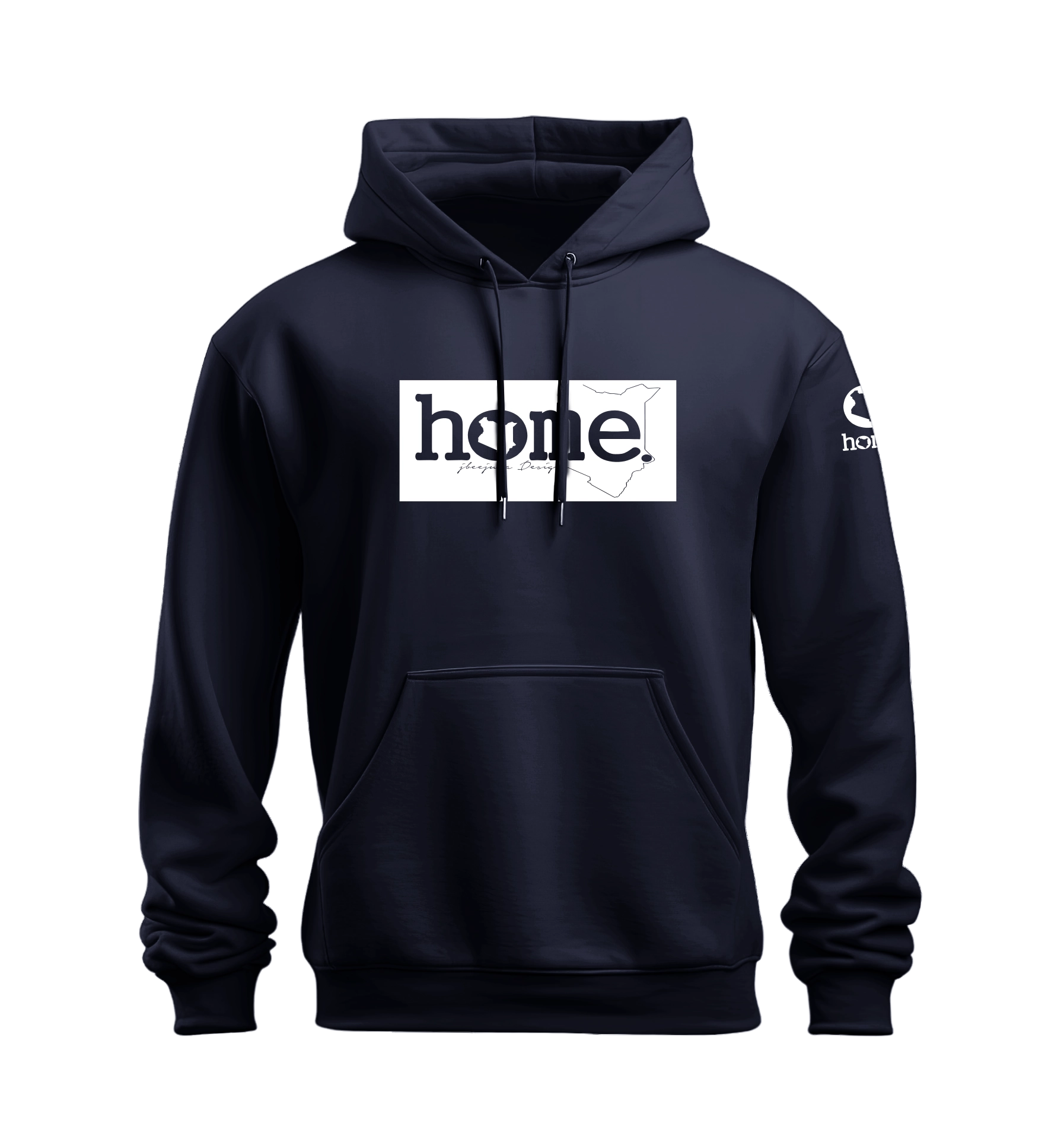 home_254 NUVETRA™ NAVY BLUE HOODIE WITH A WHITE CLASSIC PRINT 