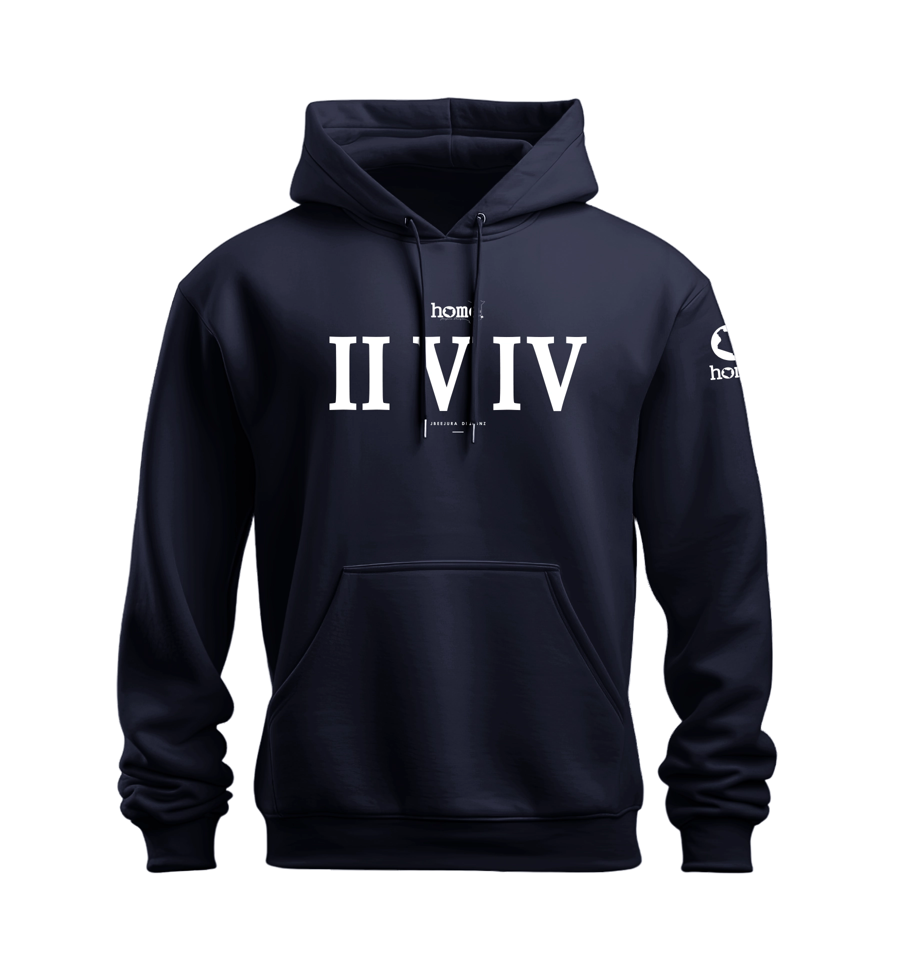 home_254 NUVETRA™ NAVY BLUE HOODIE WITH A WHITE ROMAN NUMERALS PRINT