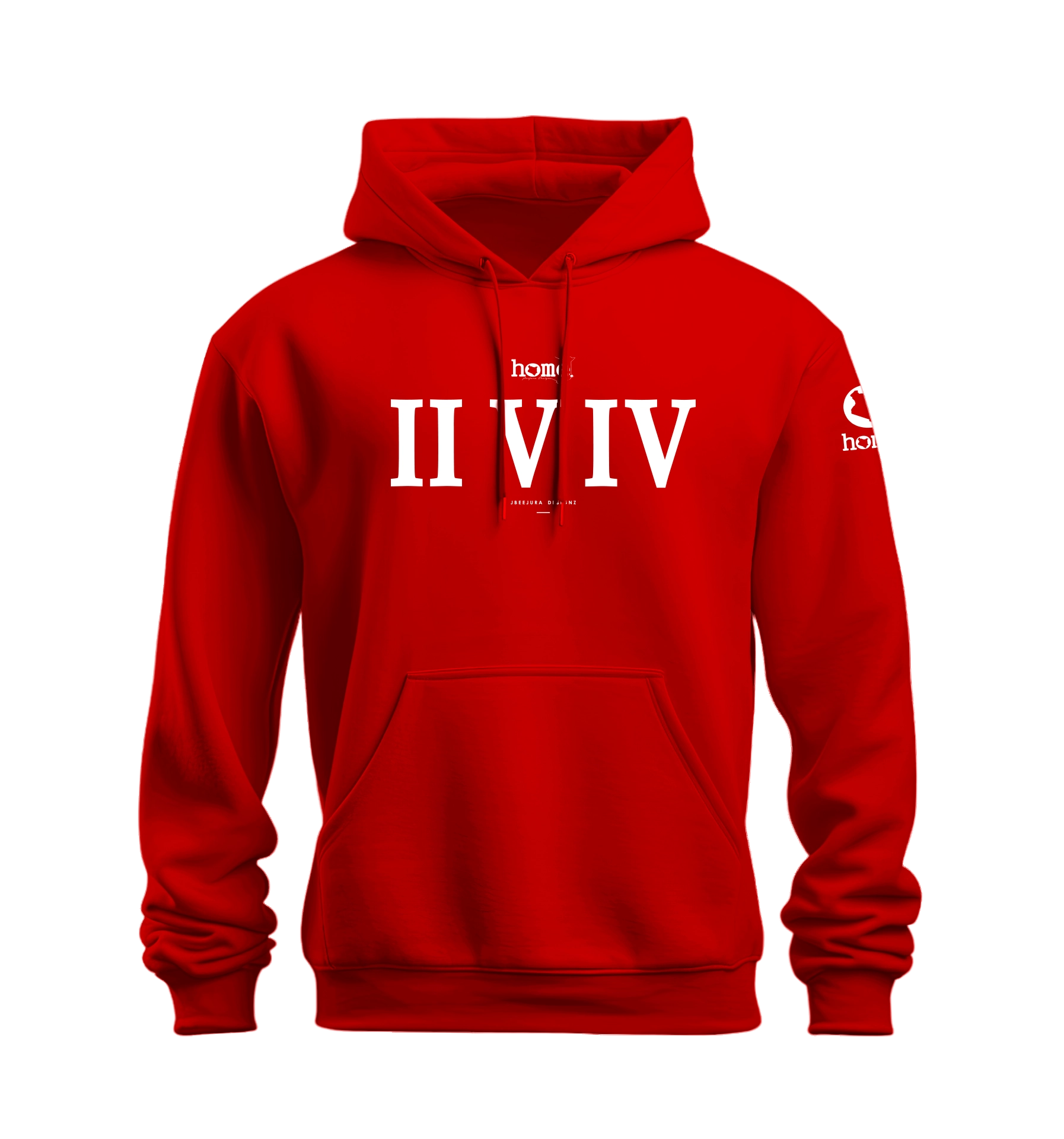 home_254 NUVETRA™ RED HOODIE WITH A WHITE ROMAN NUMERALS PRINT