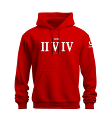 home_254 NUVETRA™ RED HOODIE WITH A WHITE ROMAN NUMERALS PRINT