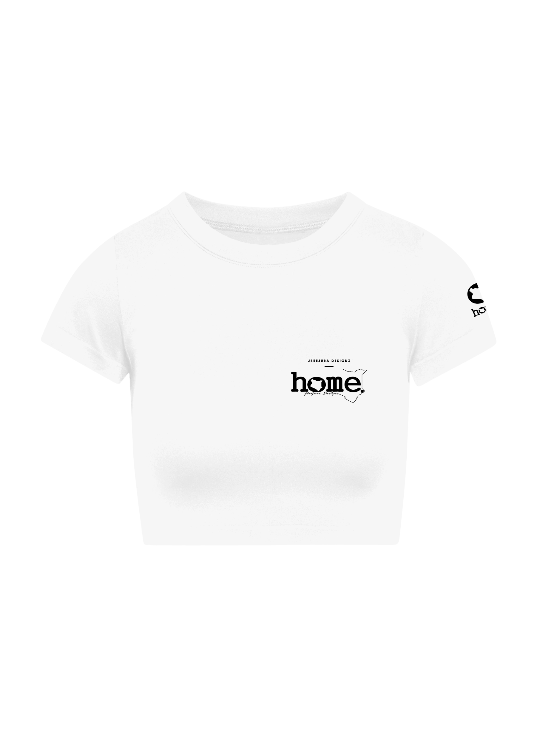 home_254 SHORT SLEEVED WHITE CROPPED ARIA TEE WITH A BLACK 3D WORDS PRINT