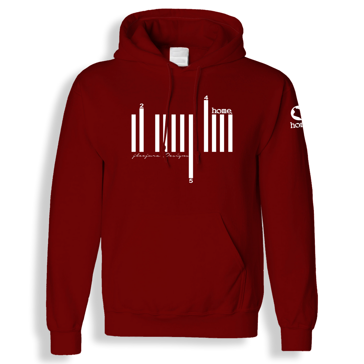 home_254 MAROON RED HOODIE (MID-HEAVY FABRIC) WITH A WHITE BARS PRINT