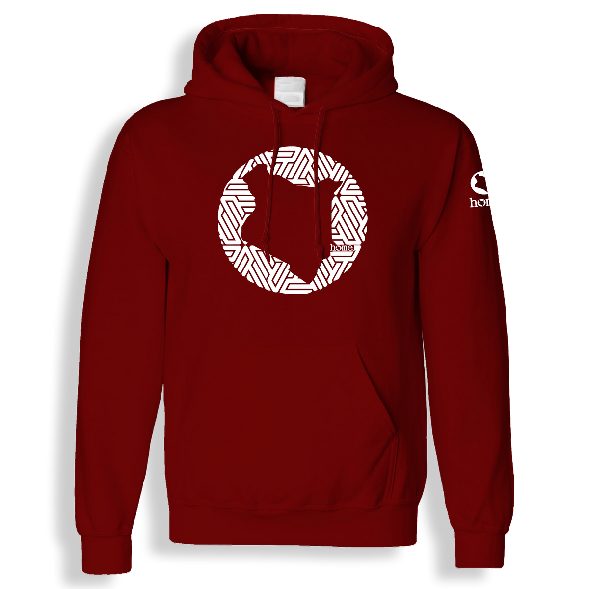 home_254 MAROON RED HOODIE (MID-HEAVY FABRIC) WITH A WHITE MAP PRINT