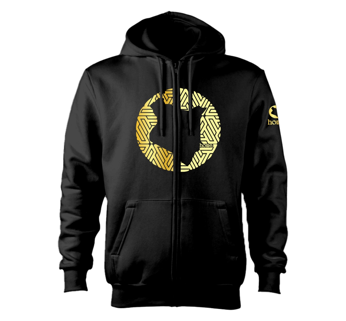 home_254 NUVETRA™ ZIP UP HOODIE WITH A GOLD MAP PRINT