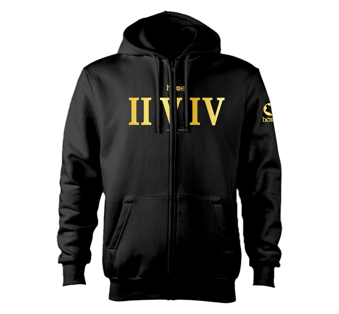 home_254 NUVETRA™ ZIP UP HOODIE WITH A GOLD ROMAN NUMERALS PRINT