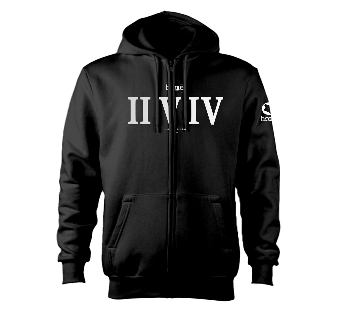 home_254 NUVETRA™ ZIP UP HOODIE WITH A SILVER ROMAN NUMERALS PRINT