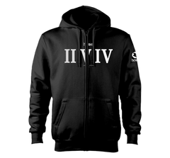 home_254 NUVETRA™ ZIP UP HOODIE WITH A SILVER ROMAN NUMERALS PRINT