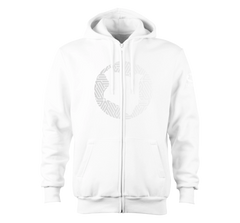home_254 NUVETRA™ WHITE ZIP UP HOODIE WITH A SILVER MAP PRINT