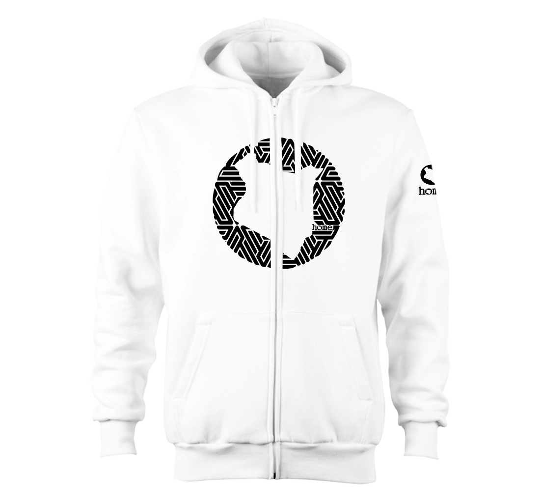 home_254 NUVETRA™ WHITE ZIP UP HOODIE WITH A BLACK MAP PRINT