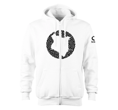 home_254 NUVETRA™ WHITE ZIP UP HOODIE WITH A BLACK MAP PRINT