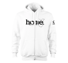 home_254 NUVETRA™ WHITE ZIP UP HOODIE WITH A BLACK CLASSIC WORDS PRINT