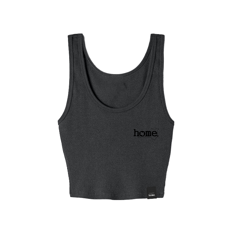 home_254 DARK GREY MUSHIE VEST TOP WITH A BLACK 3D WORDS PRINT