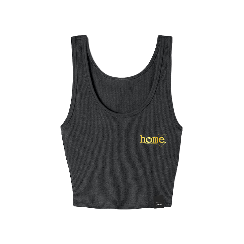 home_254 DARK GREY MUSHIE VEST TOP WITH A GOLD 3D WORDS PRINT