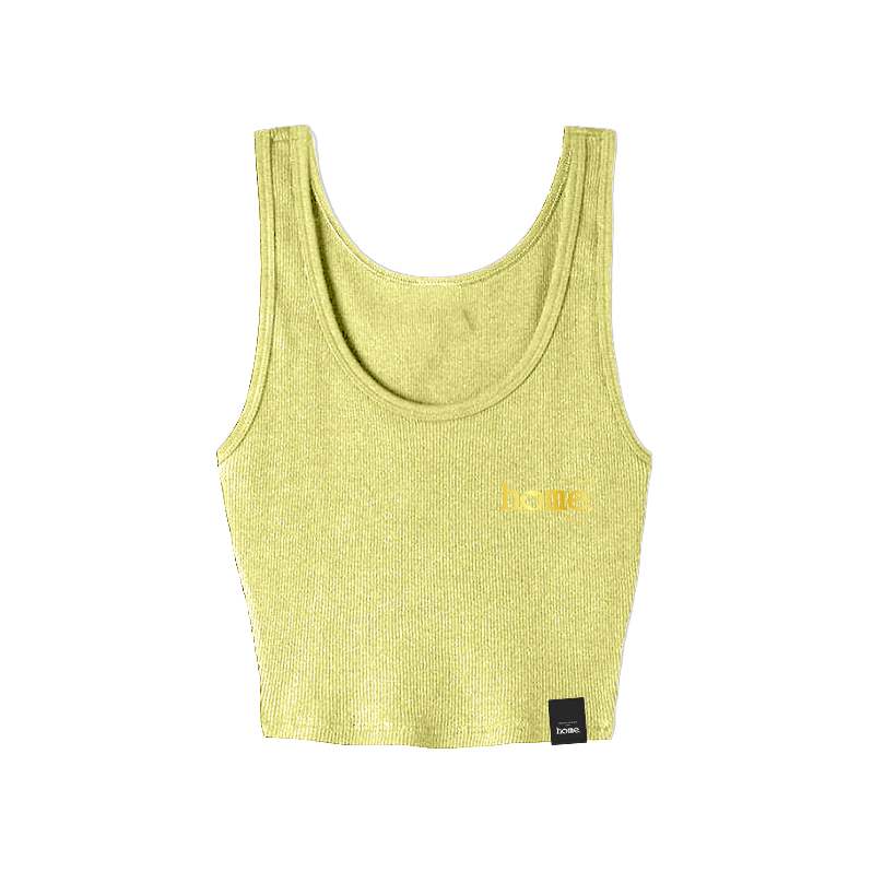 home_254 CANARY YELLOW MUSHIE VEST TOP WITH A GOLD 3D WORDS PRINT