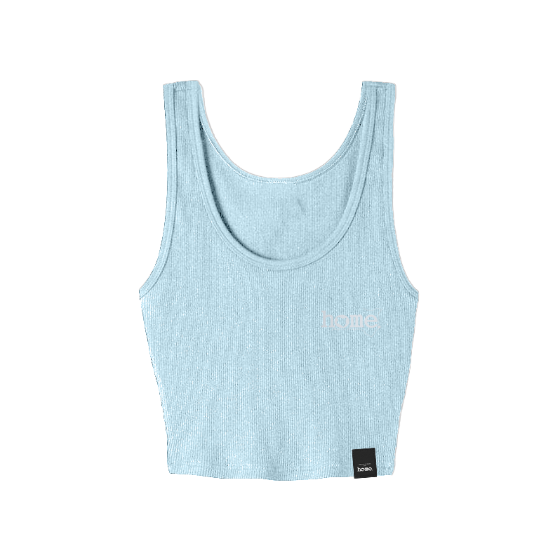 home_254 SKY BLUE MUSHIE VEST TOP WITH A SILVER 3D WORDS PRINT