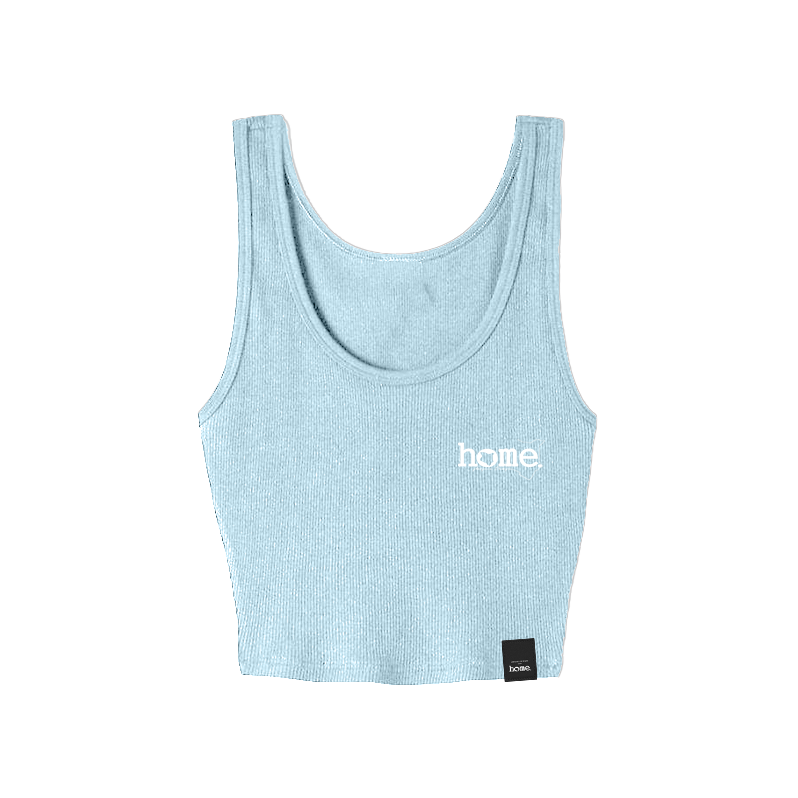 home_254 SKY BLUE MUSHIE VEST TOP WITH A WHITE 3D WORDS PRINT
