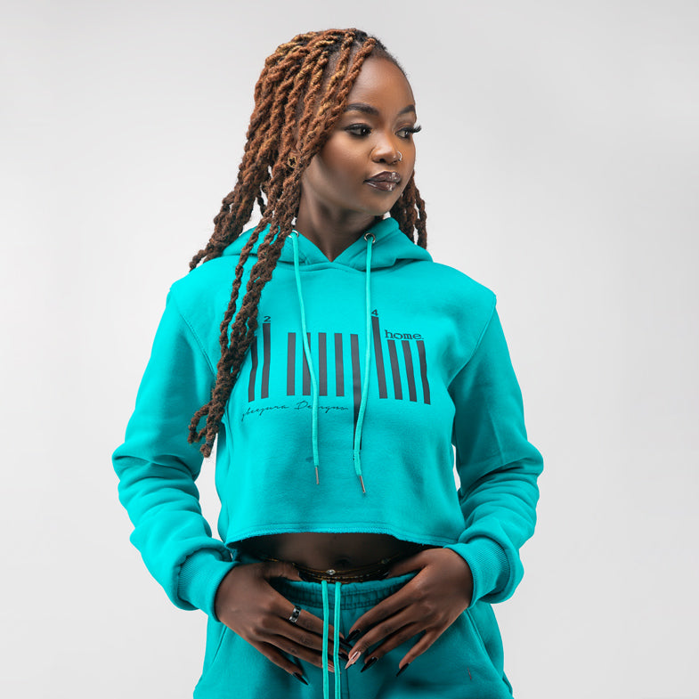 Cropped Hoodie - Turquoise Blue (Heavy Fabric)