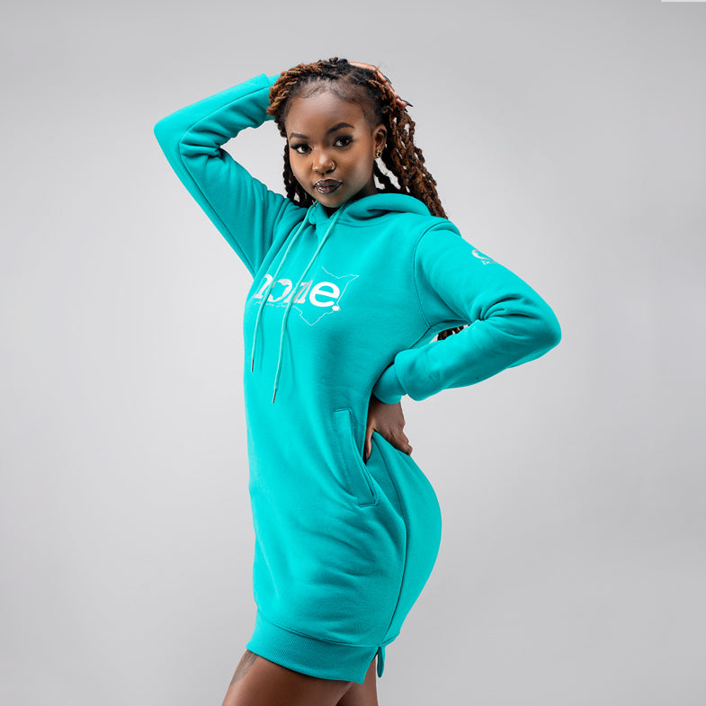 Hoodie Dress - Turquoise Blue (Heavy Fabric)