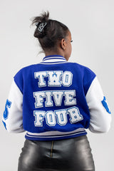 Royal Blue and White Cropped Letterman Jacket