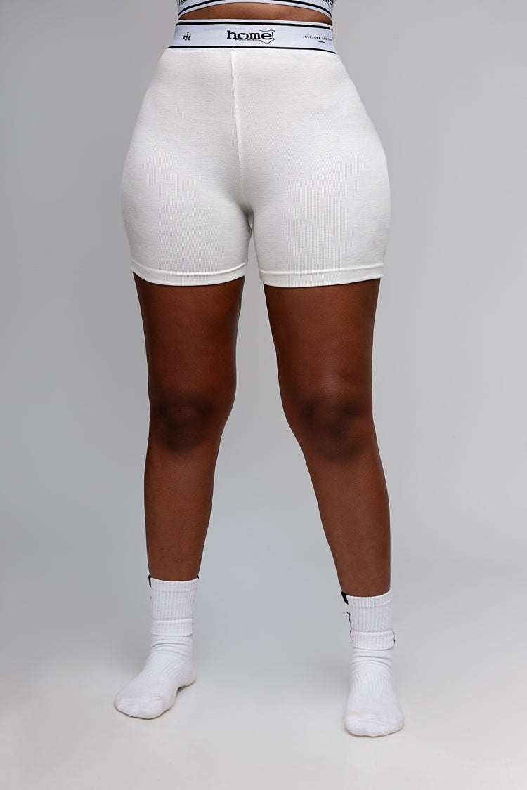 PLUSH BANDED BIKE SHORTS - WHITE