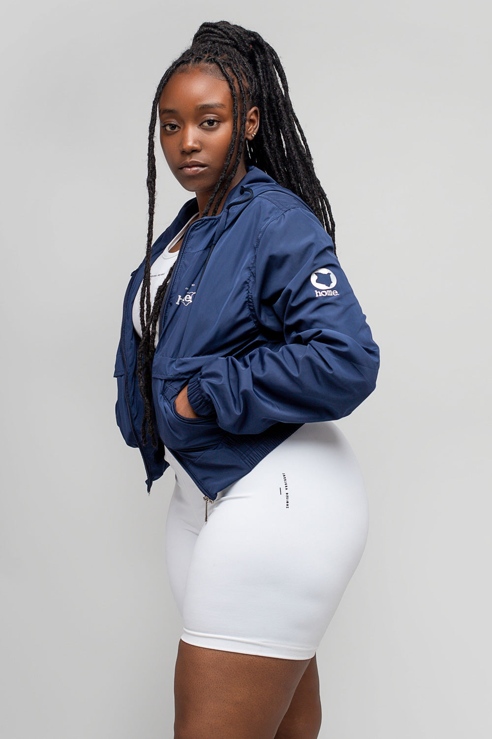 Zuma Cropped Bomber Jacket - Navy Blue