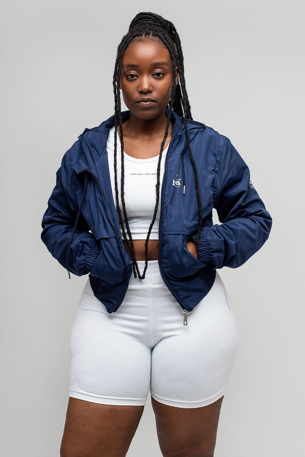 Zuma Cropped Bomber Jacket - Navy Blue