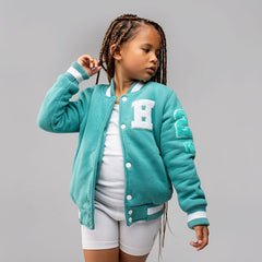 Kids Cyan Green Letterman Jacket