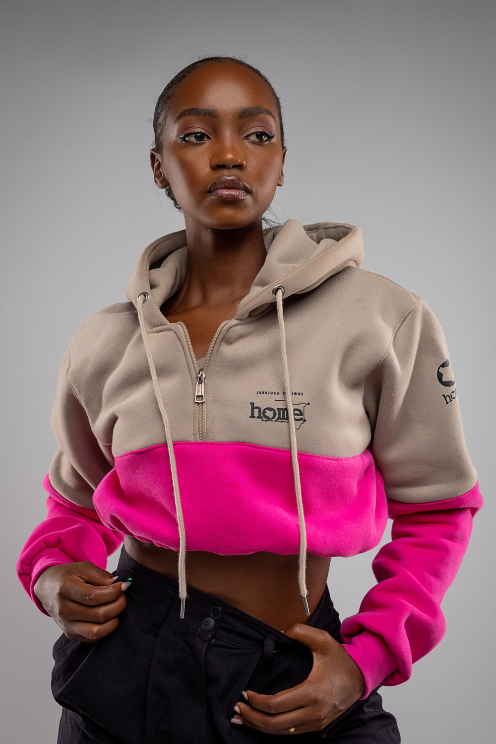 Rodie Cropped Hoodie - Cedar on Hot Pink