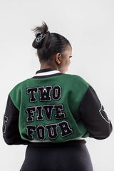 Rich Green and Black Cropped Letterman Jacket