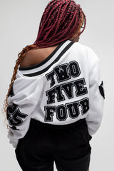 All White Cropped Letterman Jacket