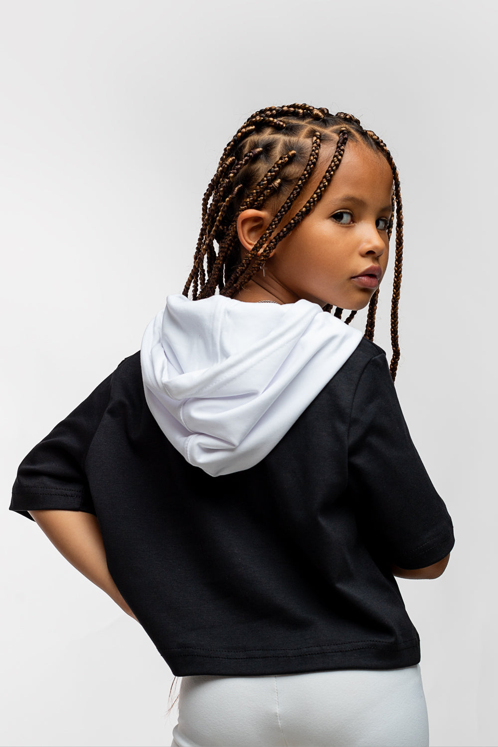 Kids Cropped Hooded Tee - Black