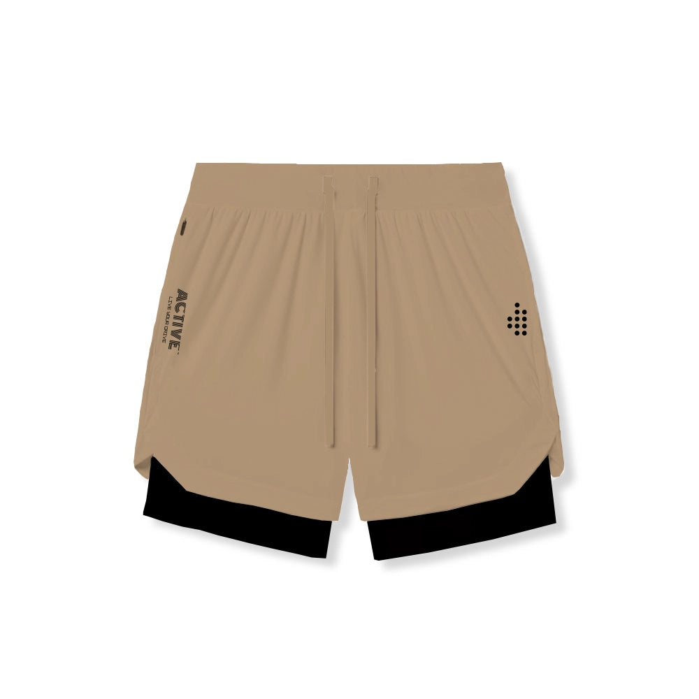 ACTIVE_254 - SAND BROWN AIR-LITE LINER SHORTS (BLACK BIKER) WITH BLACK PRINTS