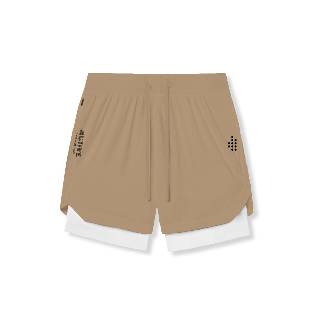 ACTIVE_254 - SAND BROWN AIR-LITE LINER SHORTS (WHITE BIKER) WITH BLACK PRINTS