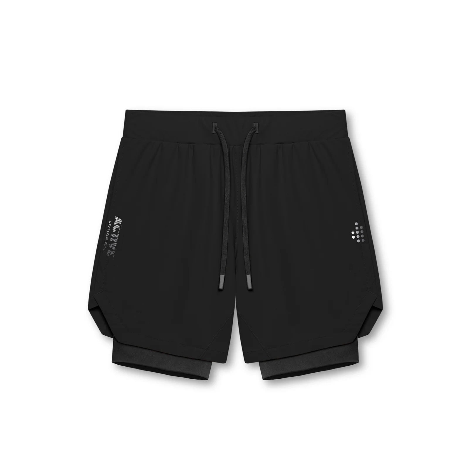 ACTIVE_254 - BLACK AIR-LITE LINER SHORTS (BLACK BIKER) WITH SILVER PRINTS