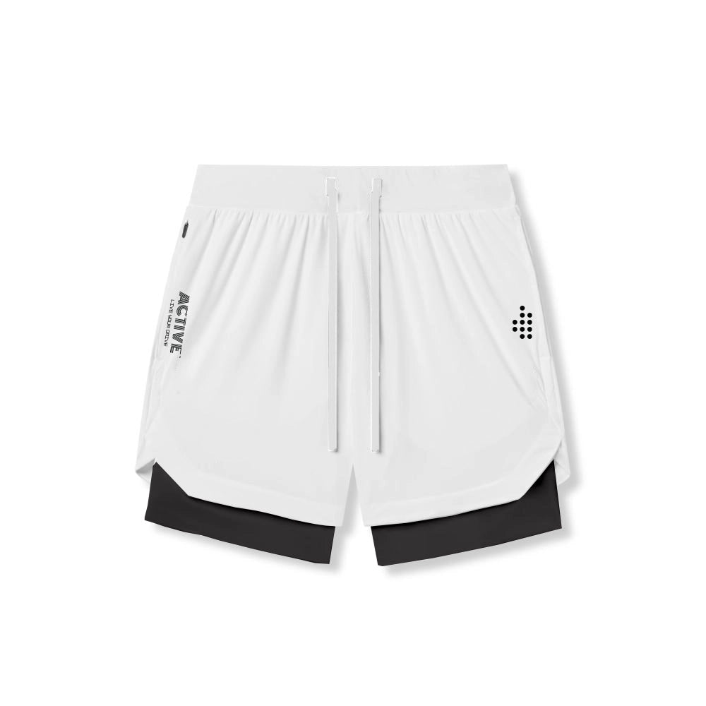 ACTIVE_254 - WHITE AIR-LITE LINER SHORTS (BLACK BIKER) WITH BLACK PRINTS