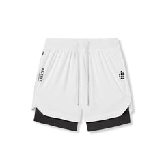 ACTIVE_254 - WHITE AIR-LITE LINER SHORTS (BLACK BIKER) WITH BLACK PRINTS