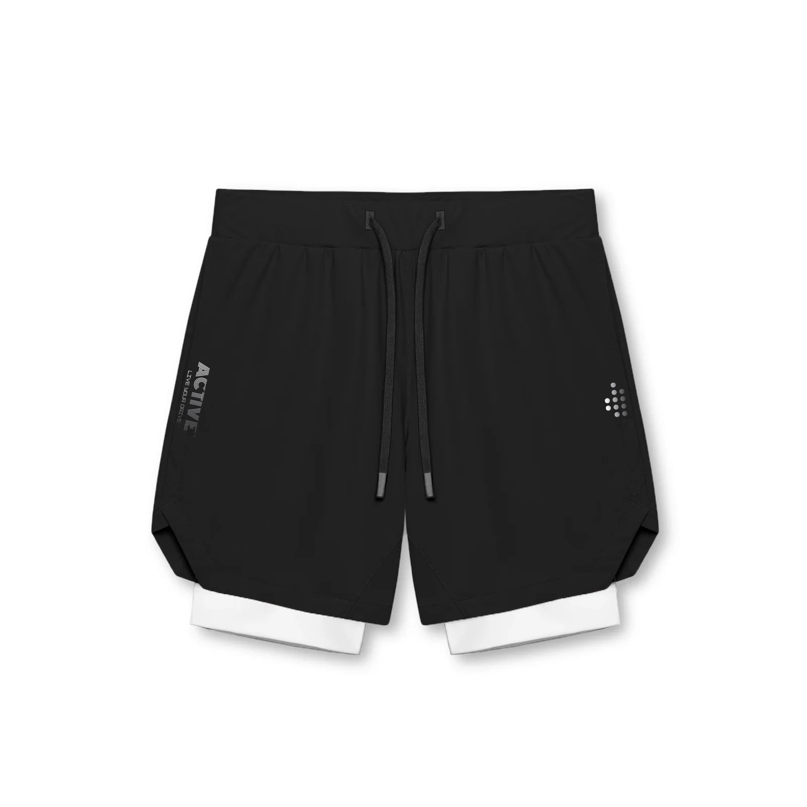 ACTIVE_254 - BLACK AIR-LITE LINER SHORTS (WHITE BIKER) WITH SILVER PRINTS