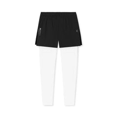 ACTIVE_254 - BLACK AIR-LITE LINER SHORTS (WHITE LEGGINGS) WITH SILVER PRINTS