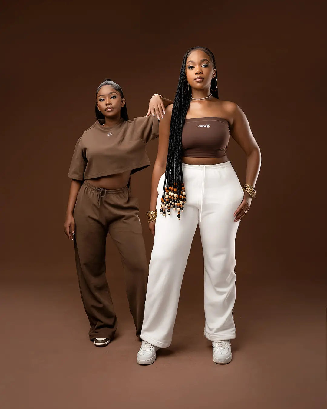 The Bestie Set Serene Cropped Tee + Pants - Dark Brown & Chocolate Brown Bandeau Top + Matubia Pants