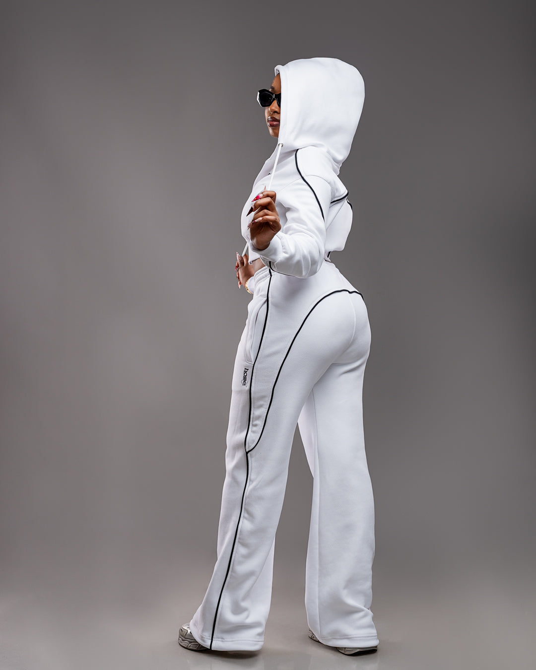 Cherie Crop Zipped Hoodie + Cherie Pants - White (NUVETRA™ Fabric)