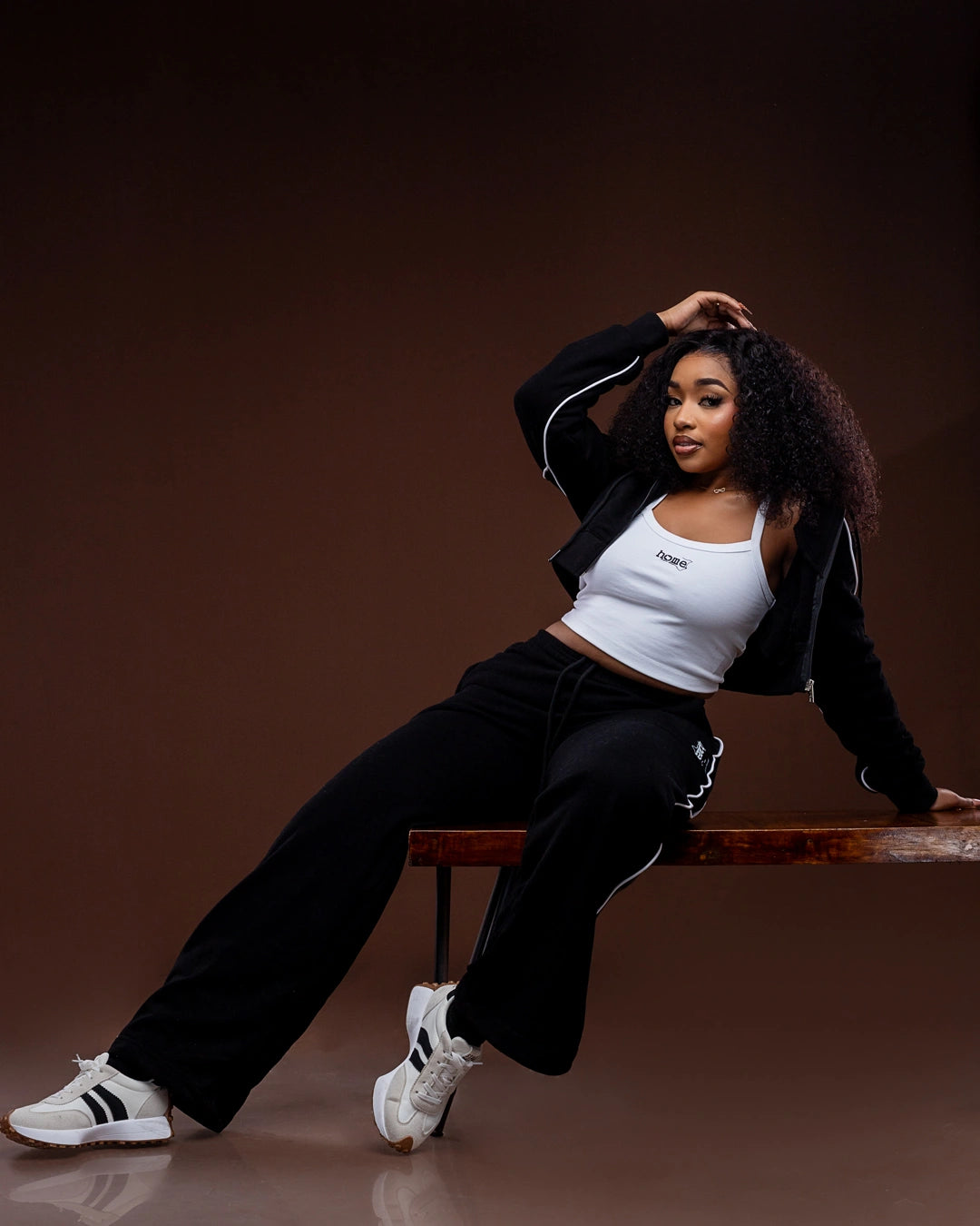 Cherie Cropped Zipped Hoodie + Cherie Pants Matching Set – Black