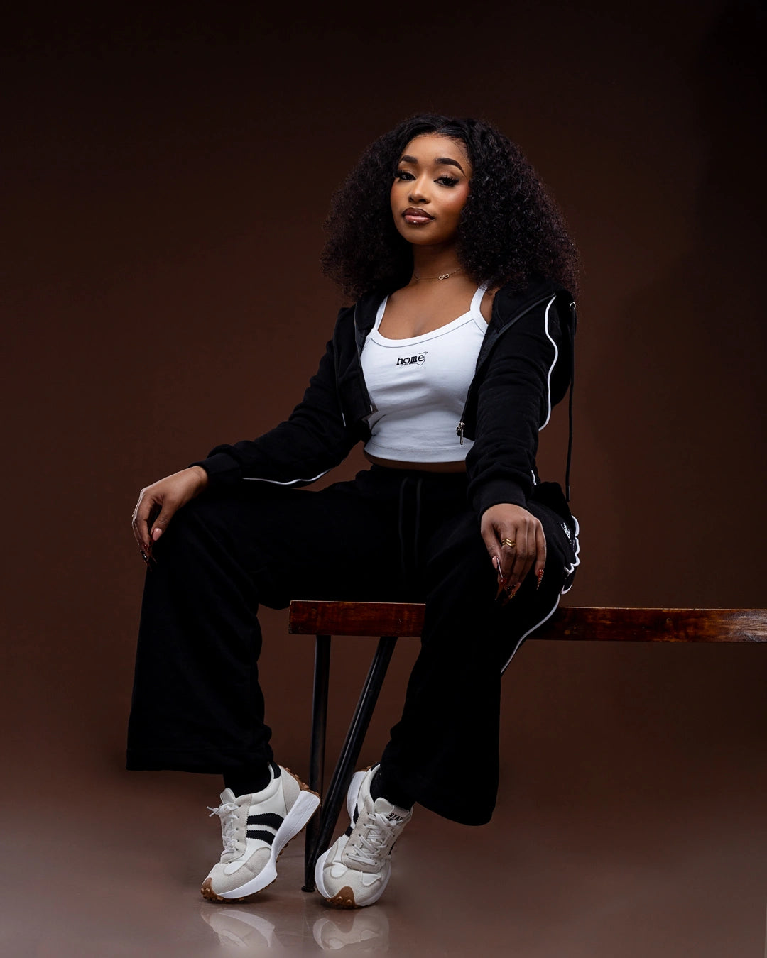 Cherie Cropped Zipped Hoodie + Cherie Pants Matching Set – Black