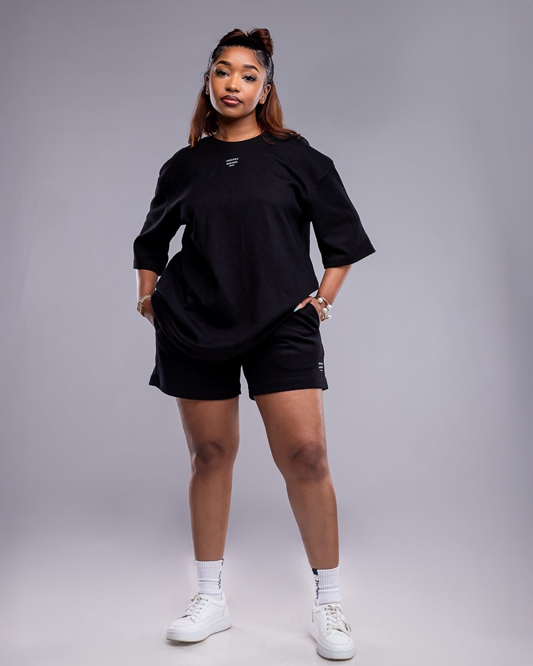 Serene Short & Drop Tee Set – Black