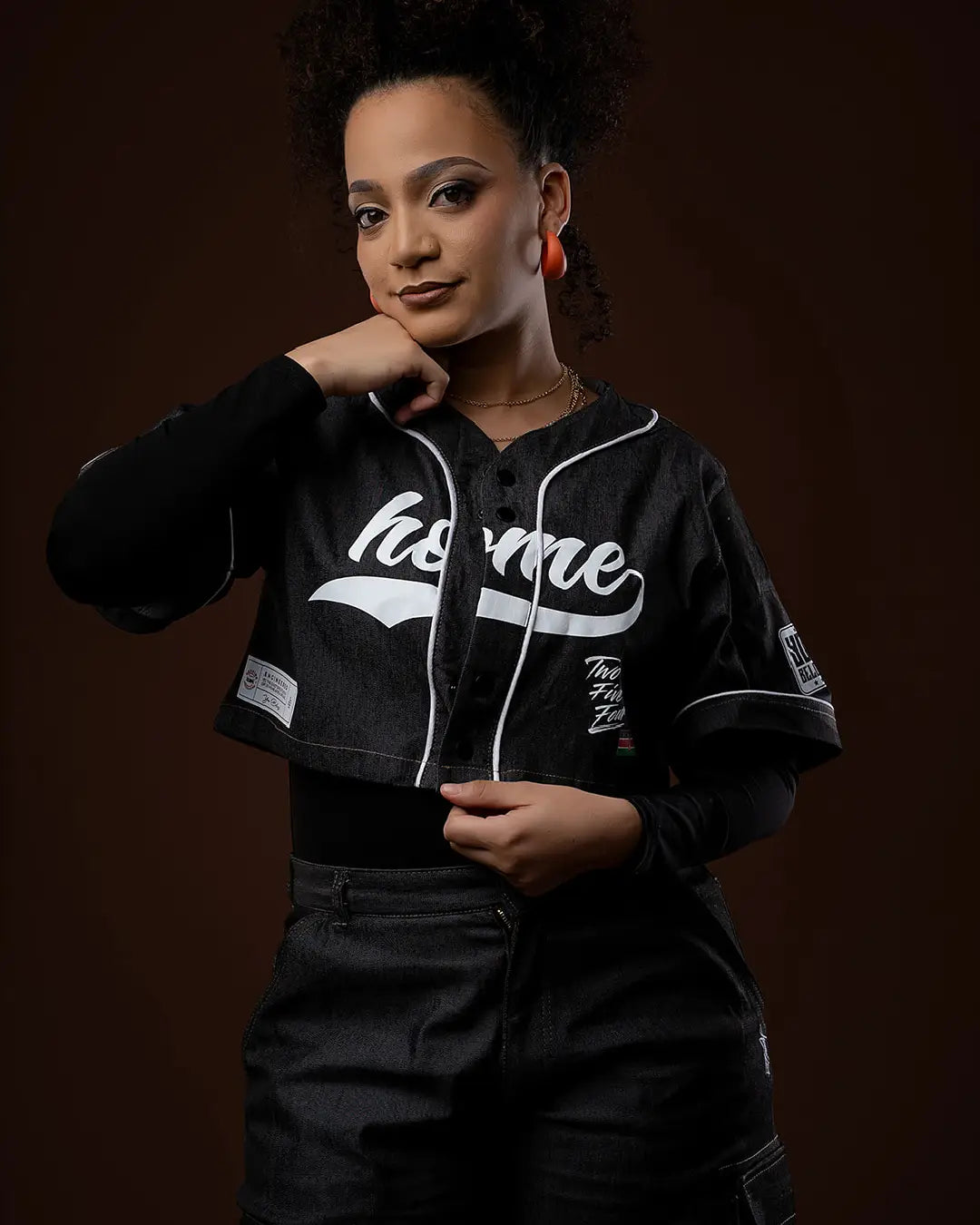 Aero Cropped Baseball Shirt – Night Denim